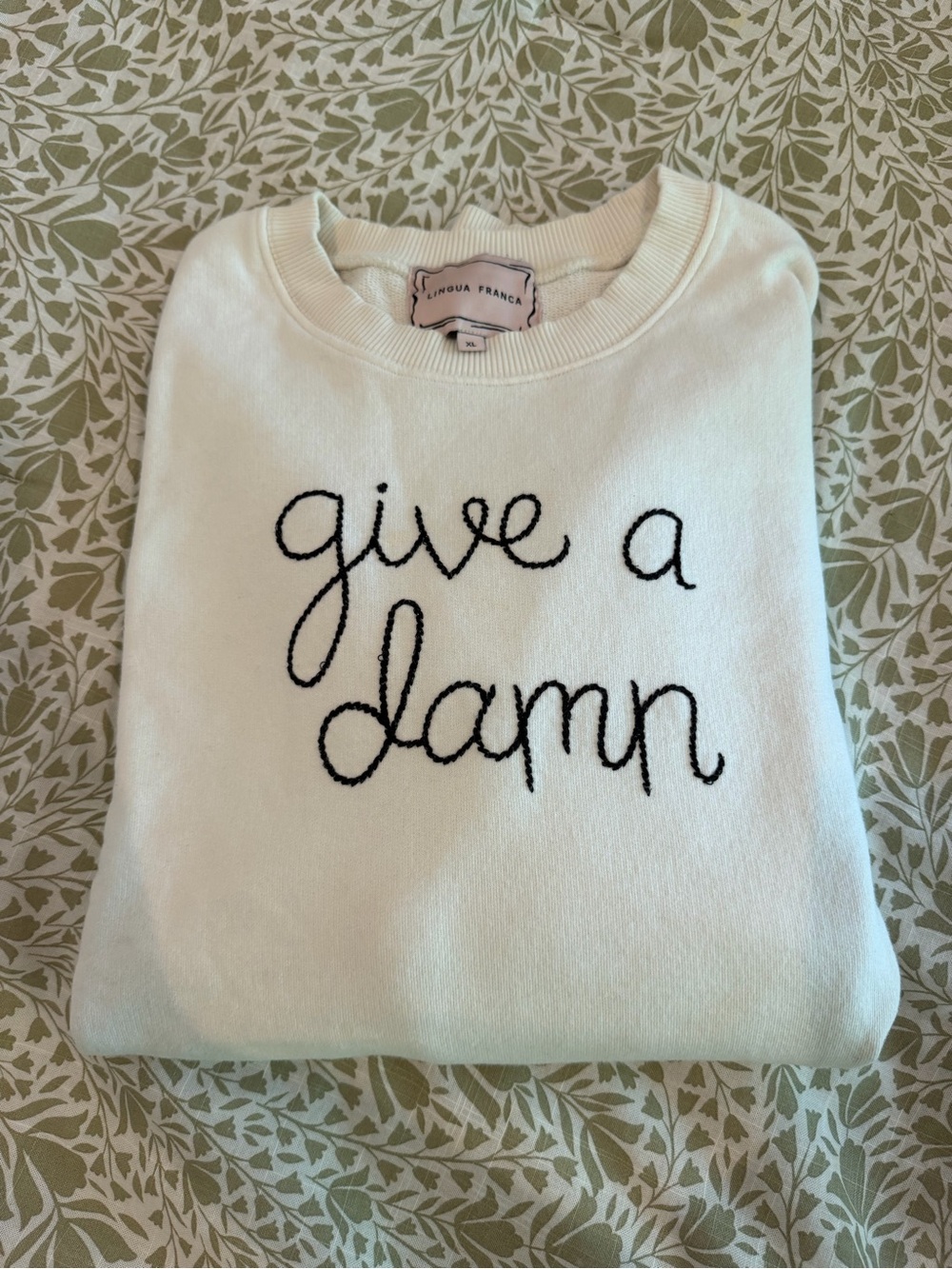 Linguia Franca 'Give a Damn' Cream Crewneck XL